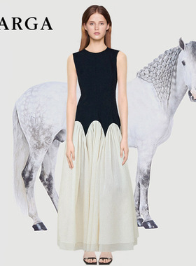 GARGA撞色拼接圆领无袖背心连衣裙女小众设计感气质显瘦蓬蓬长裙