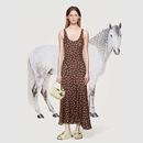 度假风连衣裙 性感吊带裙女夏修身 欧阳娜娜同款 棕色波点U型领无袖