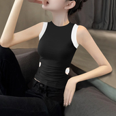 黑色圆领无袖 2025新款 夏季 背心吊带女打底内搭外穿紧身设计感上衣