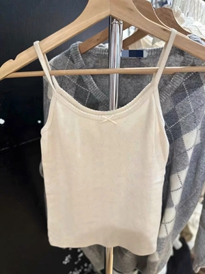 Brandy Girl美式复古爱心镂空吊带背心 bm花边蝴蝶结上衣短款内搭