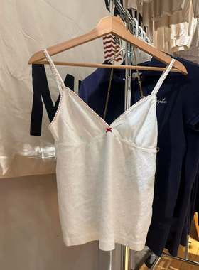 Brandy bm新款蝴蝶结美式复古纯棉白色吊带背心女修身显瘦上衣