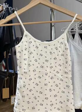 Brandy Girl纯棉白底蓝色小熊吊带bm背心夏季蝴蝶结甜美上衣女