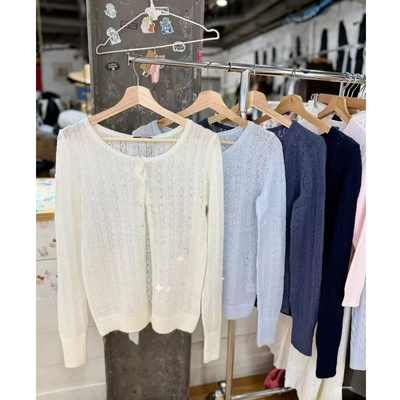 Brandybm镂空圆领针织开衫