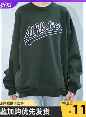 Brandy Girl官网加绒圆领墨绿色Athletics字母刺绣加绒BM卫衣