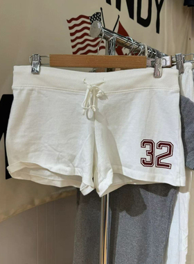 Brandy bm新款白色数字32印花系带松紧腰高腰短裤运动休闲裤女