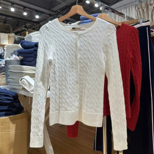 排扣麻花针织开衫 bm多色复古短款 外套上衣女 Girl Brandy