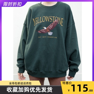 Brandy Girl官网美式复古老鹰刺绣字母圆领加绒宽松BM卫衣女