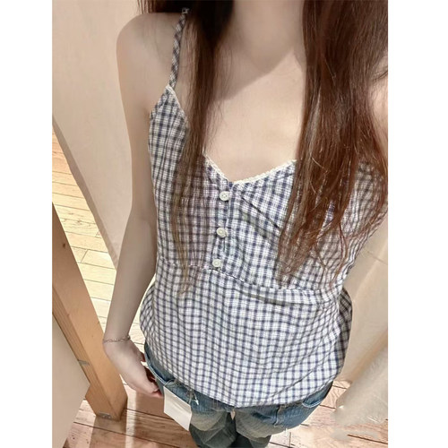 bm格子吊带背心女内搭打底上衣