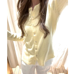 镂空针织衫 bm纯棉黄色长袖 短款 修身 上衣外套 Brandy 开衫 Girl新款