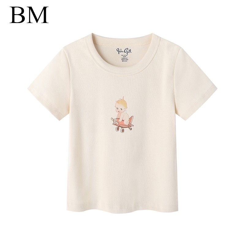 brandy girl新款可爱娃娃小飞机印花t恤 bm纯棉修身短袖上衣女
