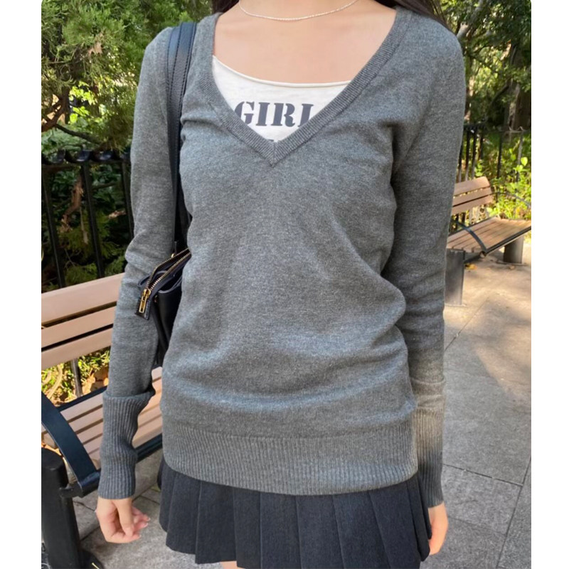Brandy bm美式复古V领修身针织衫女长袖套头百搭显瘦毛衣上衣,女装/女士精品,毛针织衫,淘宝优惠券,粉丝福利购,淘宝优惠卷