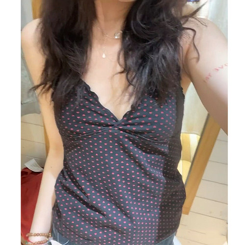 bm纯棉黑色爱心印花吊带背心