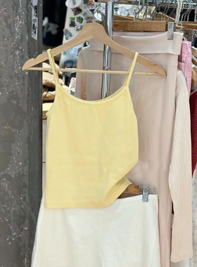 Brandy bm吊带新款甜美黄色花边纯欲小吊带背心女短上衣