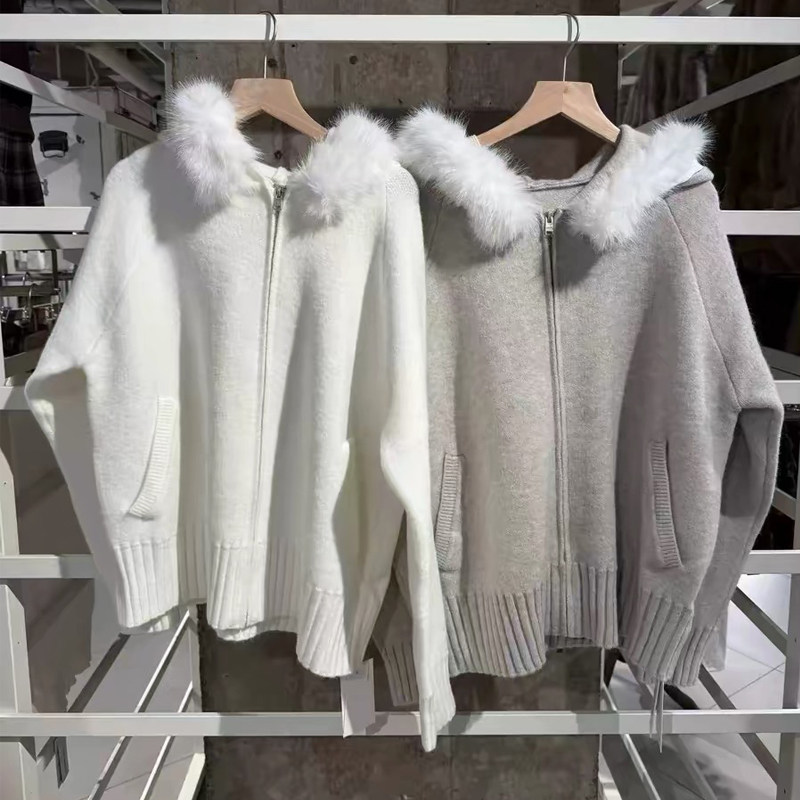 Brandy bm新款慵懒风大毛领连帽针织开衫女拉链保暖外套毛绒毛衣,女装/女士精品,毛针织衫,淘宝优惠券,粉丝福利购,淘宝优惠卷