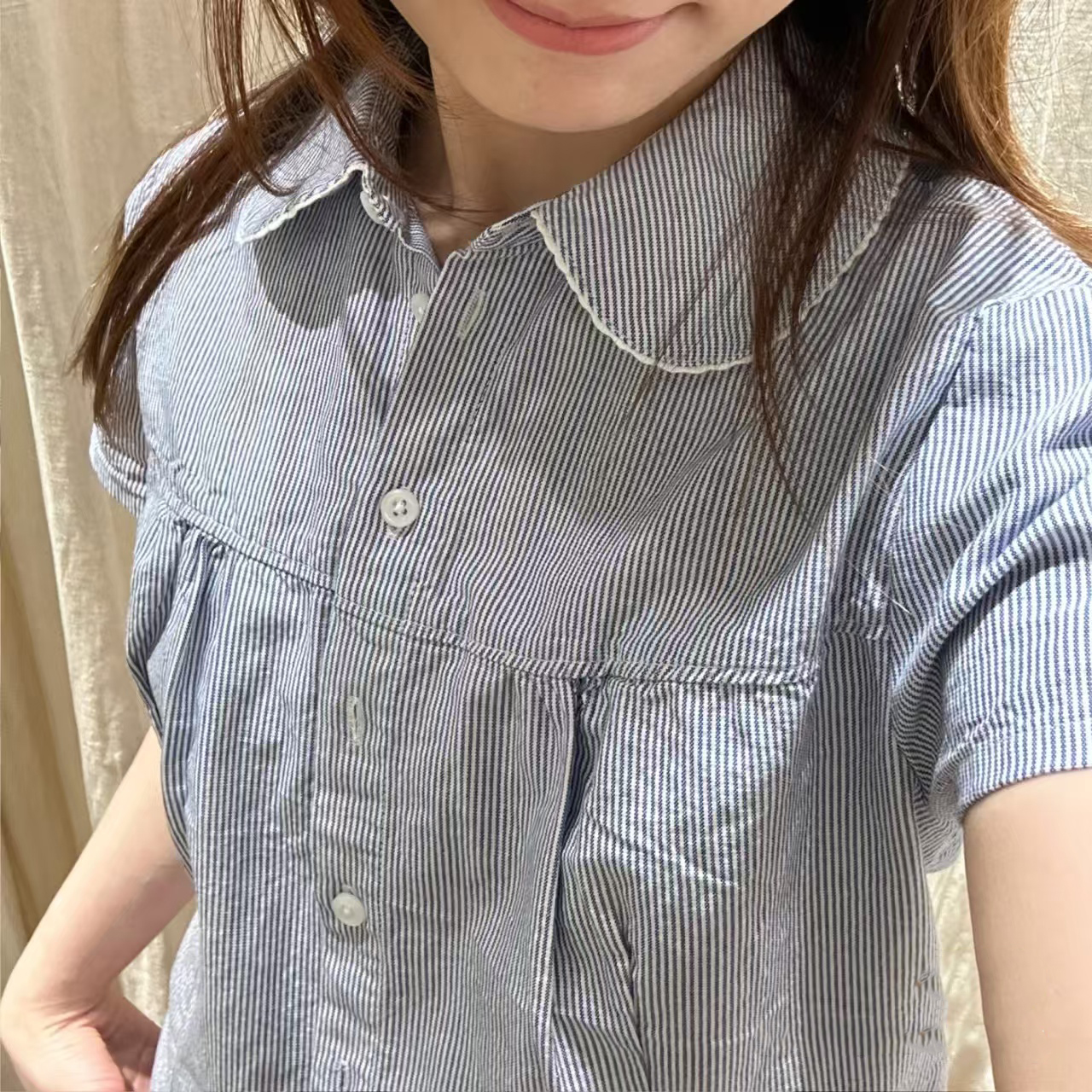 Brandy bm官网美式娃娃领泡泡袖衬衫可爱甜美纯棉衬衣上衣女