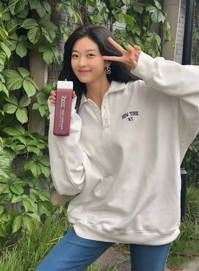 Brandy Girl官网NEW YORK刺绣宽松上衣polo翻领bm卫衣女