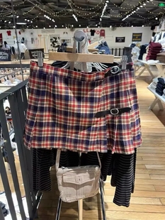 bm半身裙a字短裙高腰格子裙 皮扣百褶裙 Brandy Girl欧阳娜娜同款