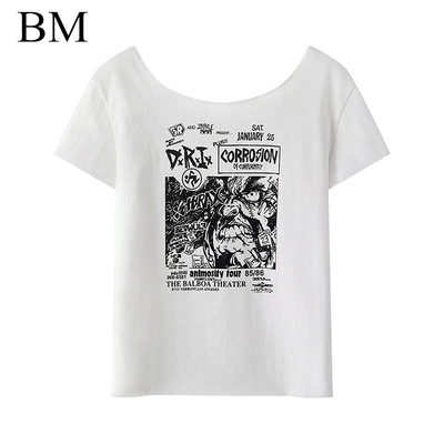 Brandy Girl美式卡通图案印花毛边短袖bm夏季短款露脐内搭T恤