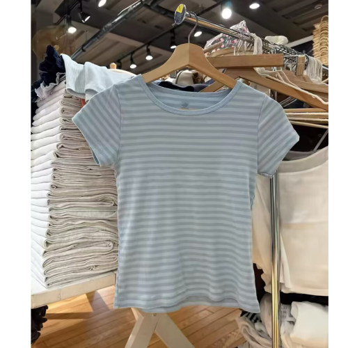 BM美式条纹修身显瘦短袖T恤女款