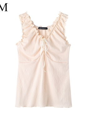 Brandy Girl新款bm打底绝美纯欲木耳边蝴蝶结花边系带背心设计感