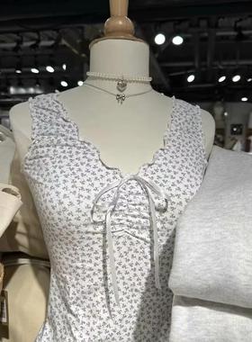 Brandy Girl bm美式纯欲木耳边无袖吊带背心女显瘦外穿短上衣