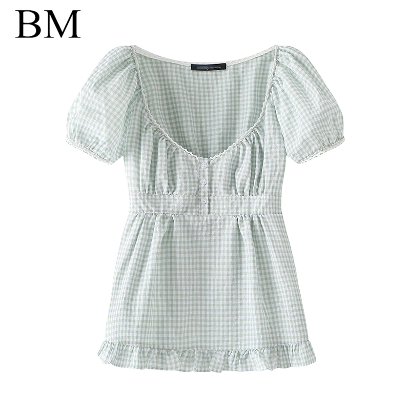 BM甜美田园风泡泡袖上衣