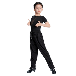 雅色墨画夏季新款男童拉丁舞服少儿练功服短袖T恤训练服薄款裤子