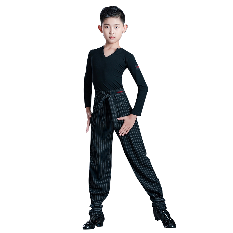 雅色墨画少儿男童拉丁舞练功服上衣男孩演出训练服夏季长袖考级服