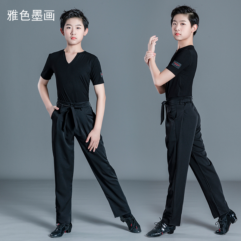 雅色墨画男童短袖拉丁练功服套装