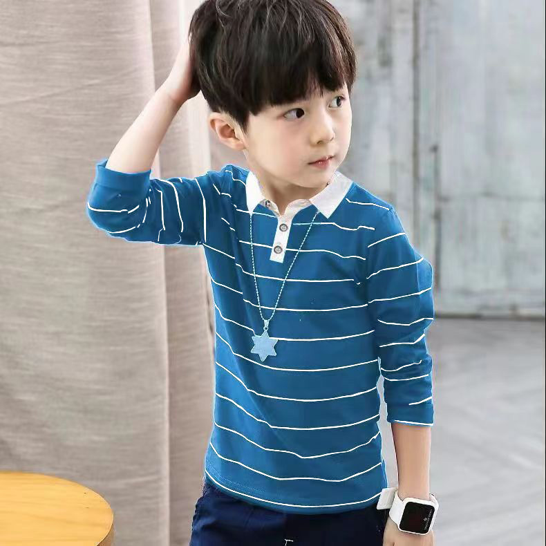 条纹长袖春秋薄款圆领打底衫童装