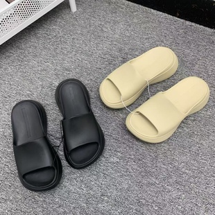 厚鞋舌舒适不累脚外贸大码圆头厚底增高百搭休闲防滑女士一字拖鞋