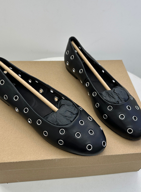 韩里韩气！外贸出K一脚蹬懒人鞋朋克风铆钉镂空轻便透气浅口单鞋