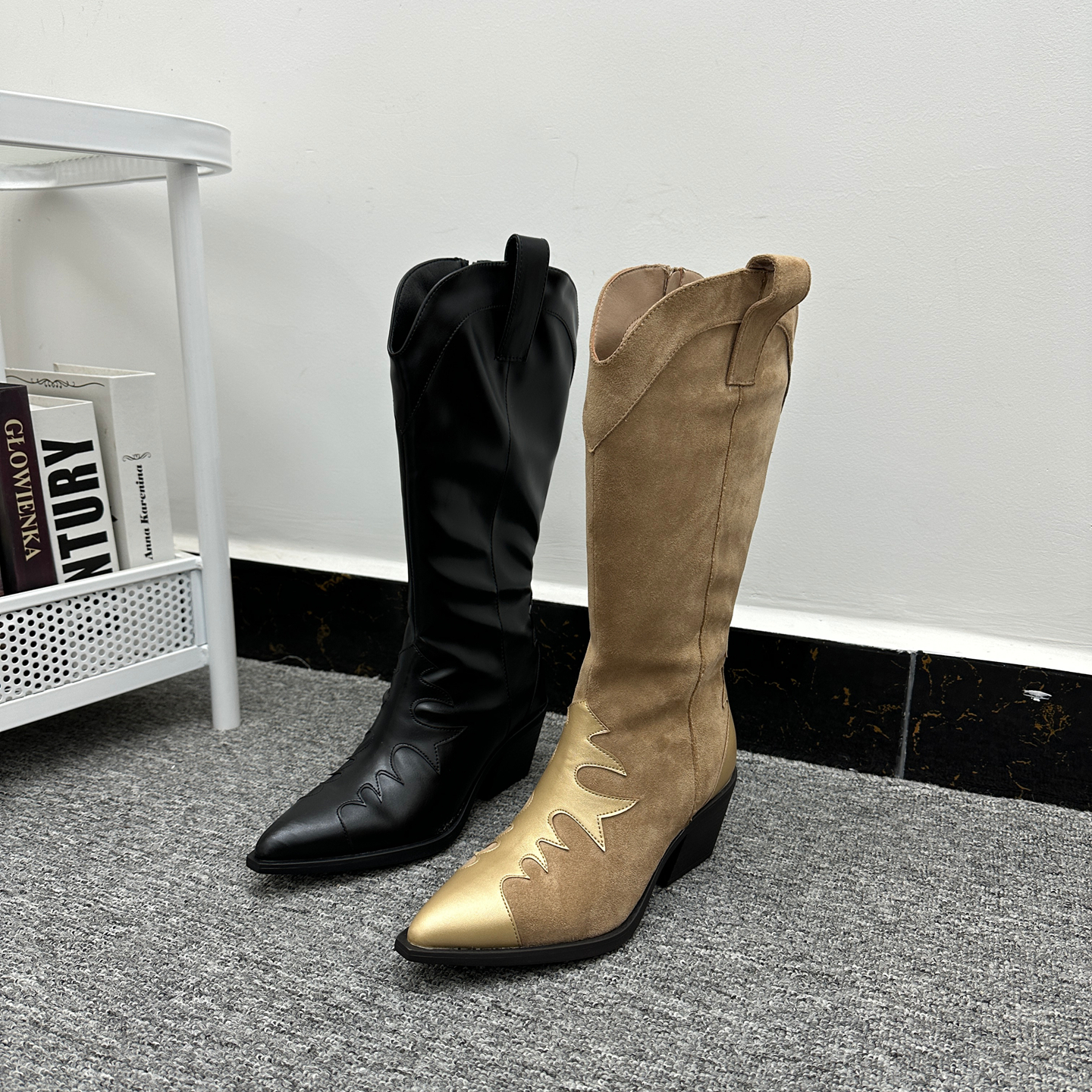 外贸大码西部牛仔靴女欧美复古