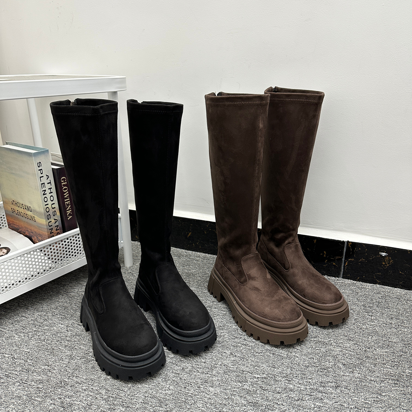 外贸小个子厚底增高长靴