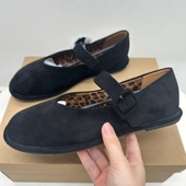 外贸大码 通勤绒面圆头一字扣带轻便玛丽珍女鞋 时尚 复古软底豆豆鞋