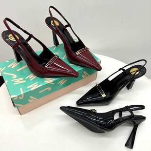 女气质复古尖头漆皮舒适不累脚包头凉鞋 2025外贸大码 一脚蹬高跟鞋