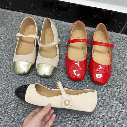 外贸大码韩版拼色玛丽珍鞋