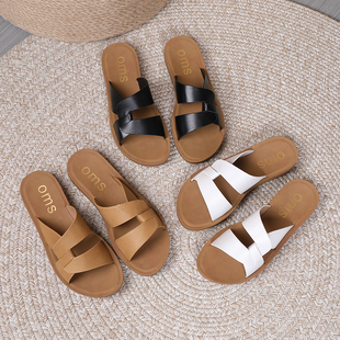 防滑耐磨度假休闲外穿日常凉拖鞋 露趾交叉平底拖鞋 女鞋 外贸大码