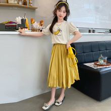 女童裙子夏季套装2025新款连衣裙洋气儿童纯棉短袖时髦半身裙两件