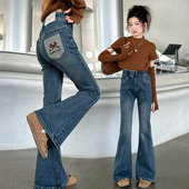 春秋好看儿童网红牛仔裤 洋气中大童弹力喇叭裤 子秋2026新款 女童裤