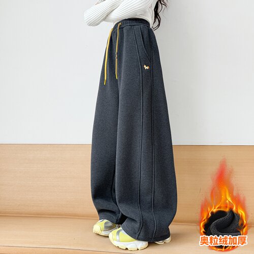女童加绒裤子秋冬加厚弯刀休闲裤