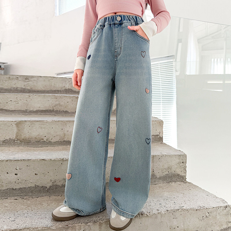 女童牛仔裤春季2026新款洋气童装儿童裤子春秋大童爱心直筒阔腿裤,童装/婴儿装/亲子装,裤子,淘宝优惠券,粉丝福利购,淘宝优惠卷
