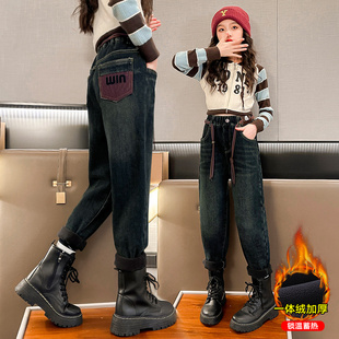 子秋冬2025新款 牛仔长裤 儿童韩版 女大童冬季 加厚老爹裤 女童加绒裤