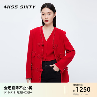 Sixtyx故宫宫廷文化春季 新中式 Miss 羊毛呢外套女优雅国风