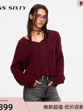 【新年穿搭】保暖羊毛羊绒Miss Sixty25春秋针织衫女落肩红色毛衣