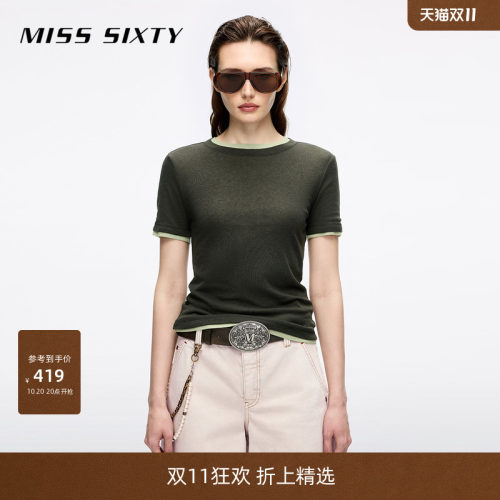 圆领设计 撞色两件套 下摆logo印花
