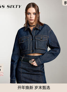 Miss Sixty牛仔外套复古黑蓝色女翻领短款美式休闲工装风口袋