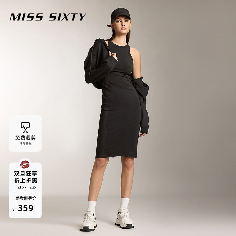 【运动系列】Miss Sixty连身连衣裙工字镂空开衩弹力休闲健