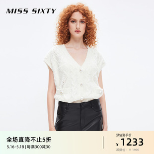 Sixty针织马甲外套女气质V领坎肩袖 Miss 珍珠纽扣软糯百搭开衫