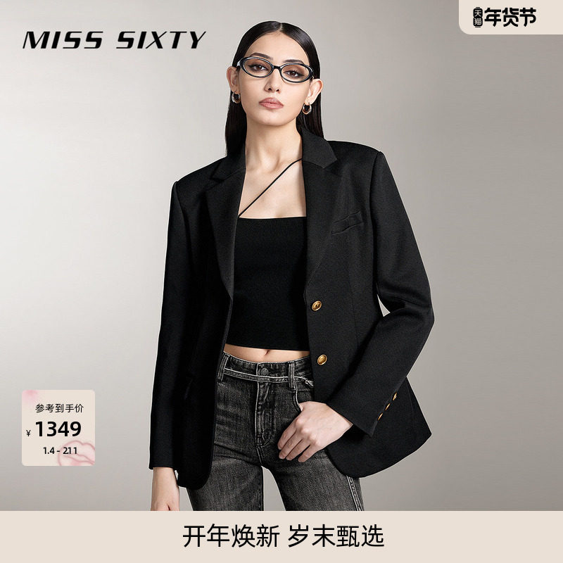 Miss Sixty老钱风西装外套女气质垫肩单排扣收腰高智感黑色通勤,女装/女士精品,西装,淘宝优惠券,粉丝福利购,淘宝优惠卷